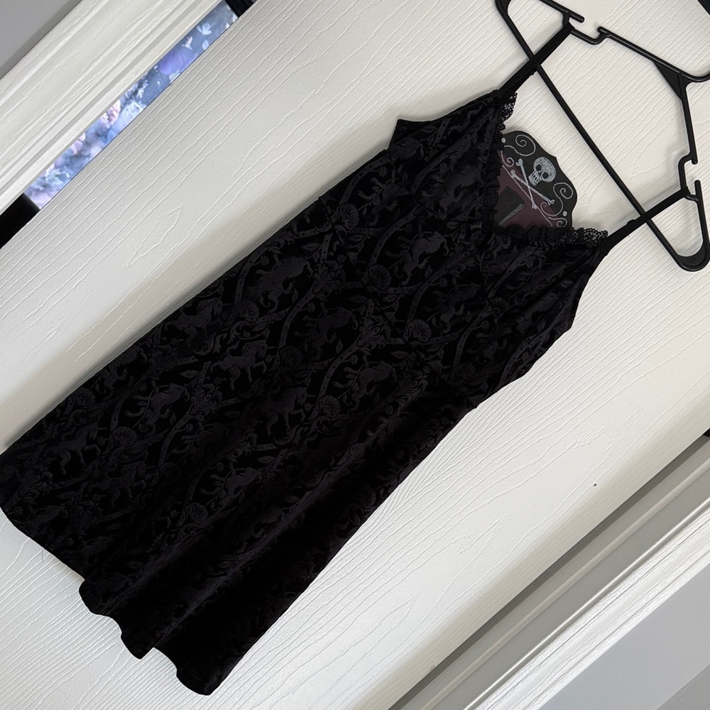 Killstar Black Velvet Slip with Lace Trim